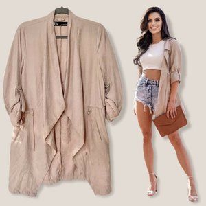 Zara Blush Waterfall Drape Cinch Waist Thin Blouse Jacket Gold Embellishments M